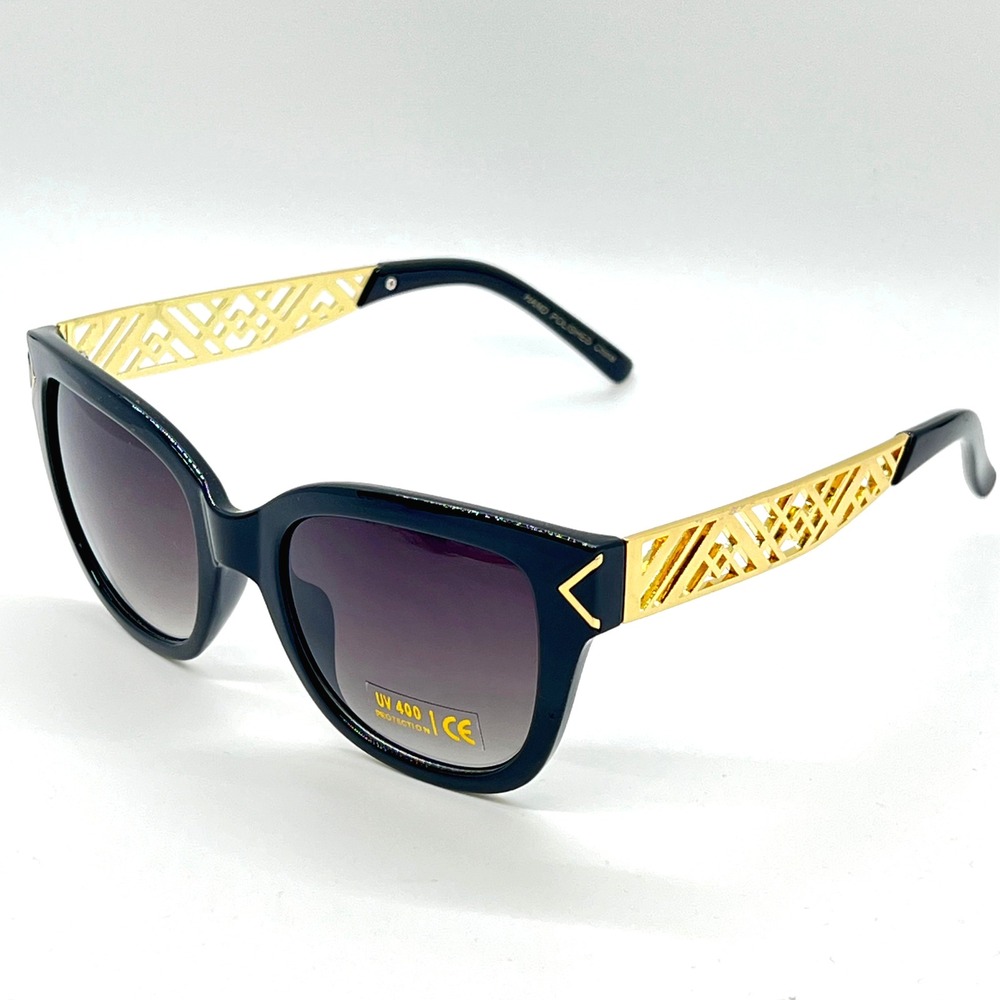Cat Eye Sunglasses Gold Accent Designer Fashion UV400 Women Trendy‎ Street Wear